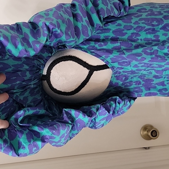Grace Atelier Size S Purple and Teal Leopard Print Balloon / Bubble Ruffle Top - Picture 5 of 14
